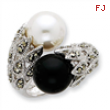 Sterling Silver CZ Black and White Cultured Pearl Ring