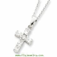 Sterling Silver CZ Cross on 16 Box Chain Necklace chain