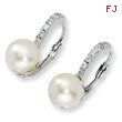 Sterling Silver CZ Cultured Pearl Leverback Earrings