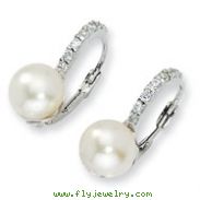 Sterling Silver CZ Cultured Pearl Leverback Earrings