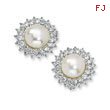 Sterling Silver CZ Cultured Pearl Omega Back Earrings