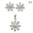 Sterling Silver CZ Flower Pendant & Earring Set