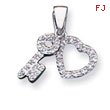 Sterling Silver CZ Heart & Key Fancy Pendant