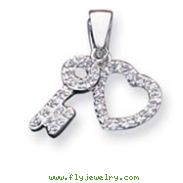 Sterling Silver CZ Heart & Key Fancy Pendant