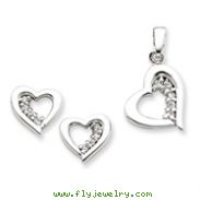 Sterling Silver CZ Heart Earring & Pendant Set