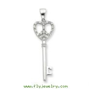 Sterling Silver CZ Heart Key Pendant