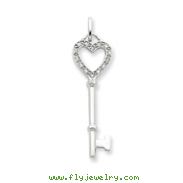 Sterling Silver CZ Heart Key Pendant