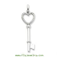 Sterling Silver CZ Heart Key Pendant