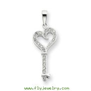 Sterling Silver CZ Heart Key Pendant