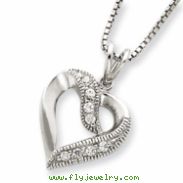 Sterling Silver CZ Heart Pendant on 16 Box Chain Necklace chain