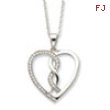 Sterling Silver CZ Hearts Joined Together 18in Necklace