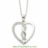 Sterling Silver CZ Hearts Joined Together 18in Necklace