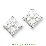 Sterling Silver CZ Large Square Post Earrings