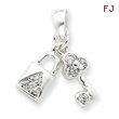 Sterling Silver CZ Lock & Key Pendant