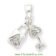Sterling Silver CZ Lock & Key Pendant