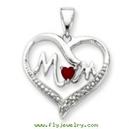 Sterling Silver CZ Mom Heart Pendant