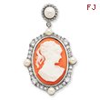 Sterling Silver CZ Simulated Pearl Cameo Slide