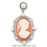 Sterling Silver CZ Simulated Pearl Cameo Slide