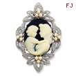 Sterling Silver CZ Simulated Pearl Cameo Slide