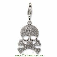 Sterling Silver CZ Skull and Cross Bones w/Lobster Clasp Charm