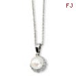 Sterling Silver CZ White Cultured Pearl 18In Necklace chain