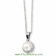 Sterling Silver CZ White Cultured Pearl 18In Necklace chain