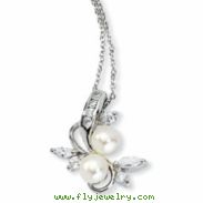 Sterling Silver CZ White Cultured Pearl Leaves 18In Necklace chain