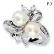 Sterling Silver CZ White Cultured Pearl Leaves Ring