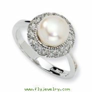 Sterling Silver CZ White Cultured Pearl Ring