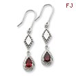 Sterling Silver Dark Red Cubic Zirconia Dangle Earrings