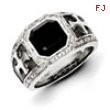 Sterling Silver Diamond & Onyx Black Rhodium-plated Cross Men's Ring