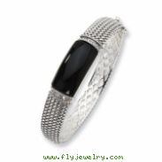 Sterling Silver Diamond and Onyx Antiqued Hinged Bangle Bracelet