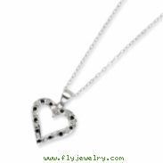 Sterling Silver Diamond Mystique B & W Dia. 18in Heart Necklace