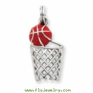 Sterling Silver Enamel Basketball & Hoop Charm