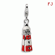 Sterling Silver Enamel Swarovski Crystal Lighthouse With Lobster Clasp Charm