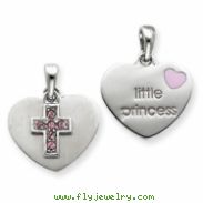 Sterling Silver Enameled & CZ Heart Cross Charm