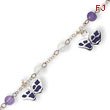 Sterling Silver Enameled Butterflies Clear & Purple Beaded Bracelet