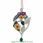 Sterling Silver Enameled CZ & Sim. Gemstones Hummingbird 18in Necklace chain