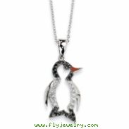 Sterling Silver Enameled CZ Penguin 18in Necklace chain