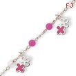 Sterling Silver Enameled Flowers Clear & Pink Beaded Bracelet