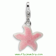 Sterling Silver Enameled Pink Sparkle Starfish With Lobster Clasp Charm