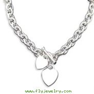 Sterling Silver Engraveable Heart Disc On Fancy Link Toggle Bracelet