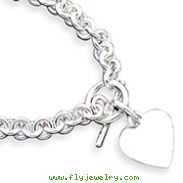 Sterling Silver Engraveable Heart Disc On Fancy Link Toggle Bracelet