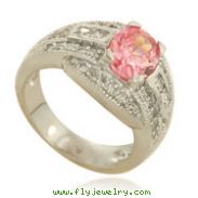 Sterling Silver Fancy Pink and White CZ Ring