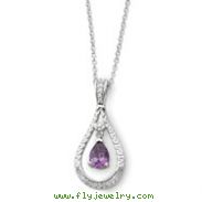 Sterling Silver February Cubic Zirconia Stone Never Forget Tear 18" Birthstone Necklace