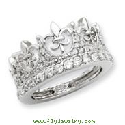 Sterling Silver Fleur-de-lis Crown CZ Ring