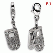 Sterling Silver Flip Cell Phone Cubic Zirconia With Lobster Clasp Charm