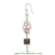 Sterling Silver Freshwater Cultured Pink Pearl, Jasper Earrings