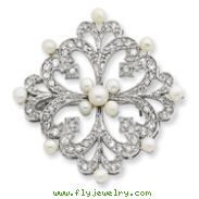 Sterling Silver Freshwater Pearl & CZ Pin