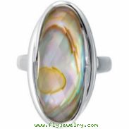 Sterling Silver Genuine Abalone Doublet With Checkerboard White Quartz Top Ring